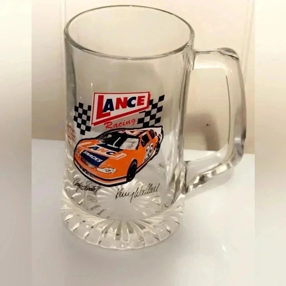 2000 VTG Lance Racing Snacks Glass Stein Mug Cup Kenny Wallace Collectible